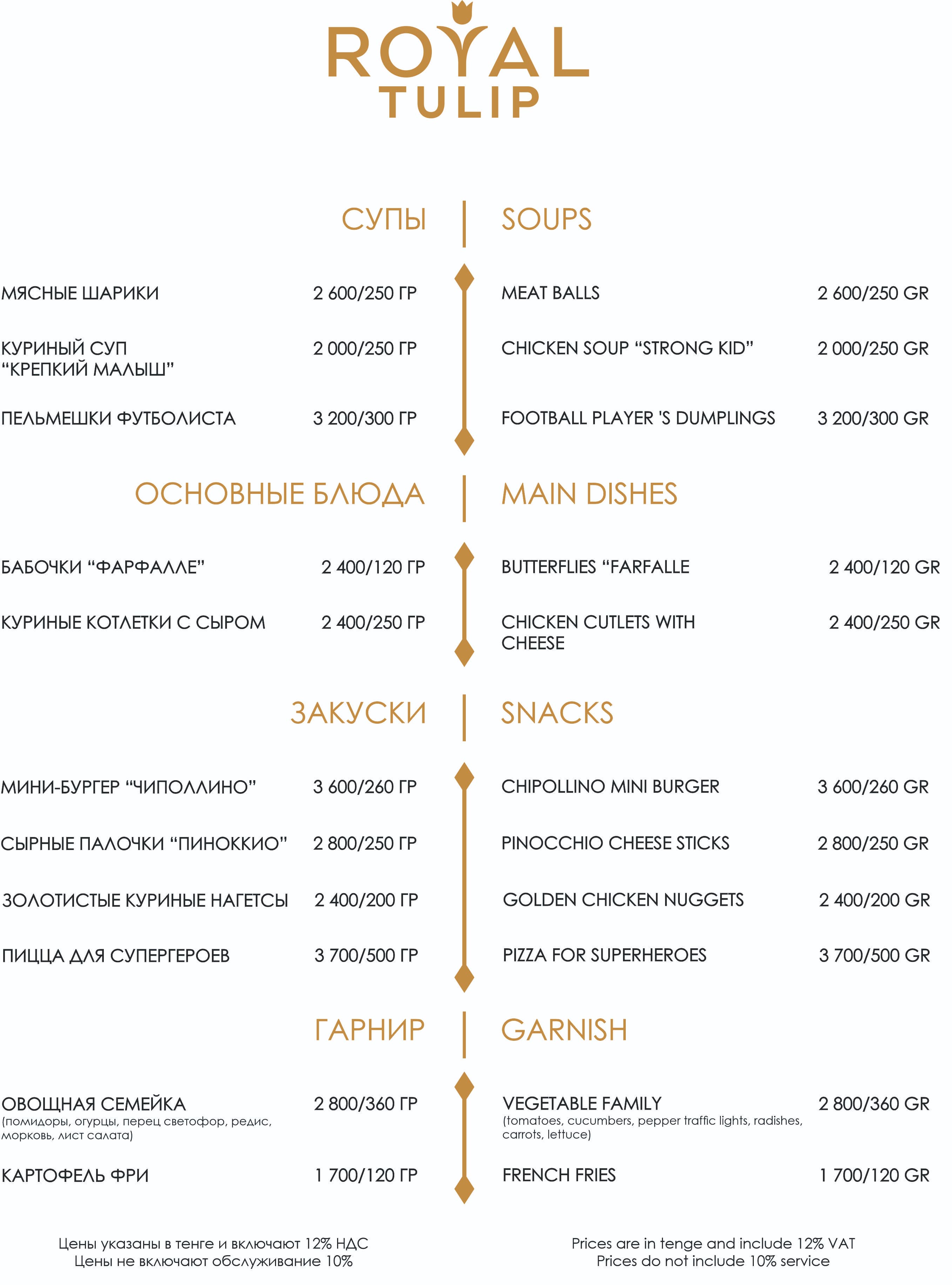 a page of the menu for Kids Menu